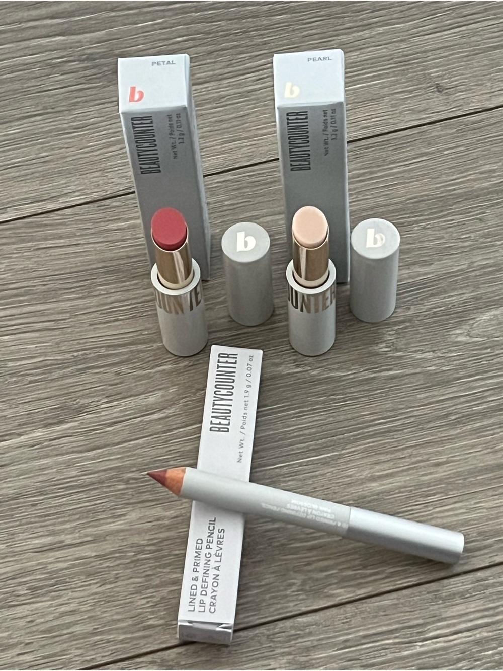 NWT Beautycounter Lipliner and Lipstick Set Pink Blossom Liner, Petal & Pearl